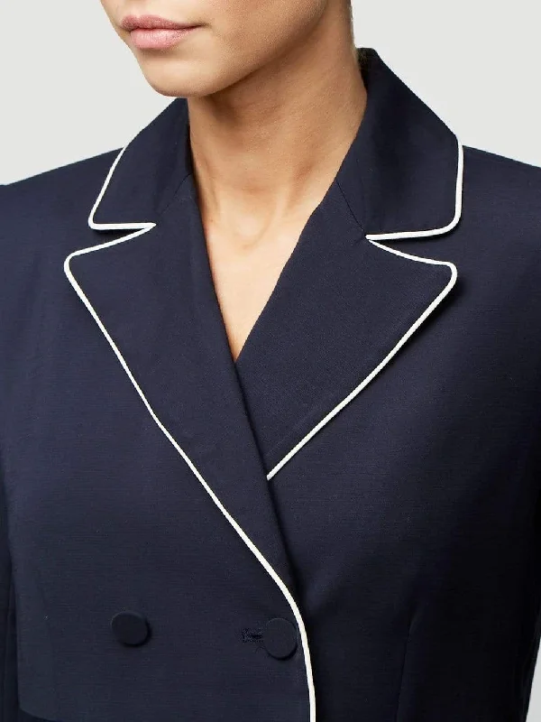 Frame - Piped Cropped Blazer in Navy Women's Boutique Suit