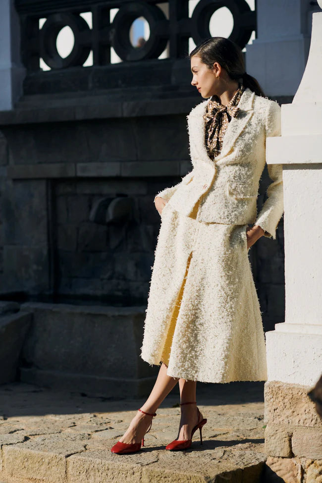 Dea Kudibal Martine Cream Boucle Blazer With Pockets Women's Plaid Suit