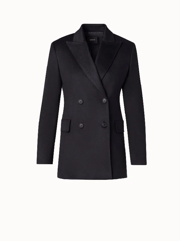Double-Breasted Cashmere Blazer with Peak Lapel Women's Long Blazer