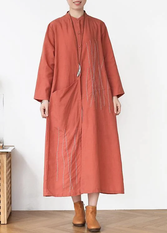 Elegant Rubber red Pockets Linen long clothes Spring Trench Elegant Layered Trench Coat Elegant Rubber red Pockets Linen long clothes Spring Trench Elegant Layered Trench Coat