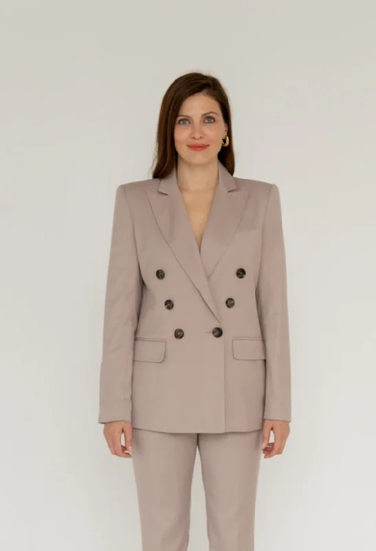 Double-breasted Blazer Beige Women's Vintage Suit