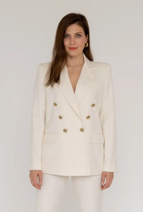 Double-breasted Blazer White Women's Unique Blazer
