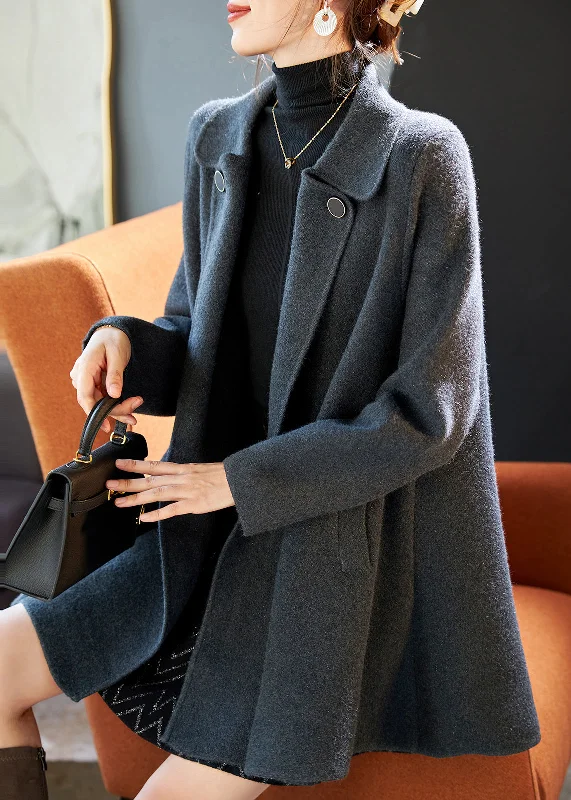 Fine Grey Peter Pan Collar Pockets Woolen Trench Spring Fashionable Pleated Trench Coat Fine Grey Peter Pan Collar Pockets Woolen Trench Spring Fashionable Pleated Trench Coat