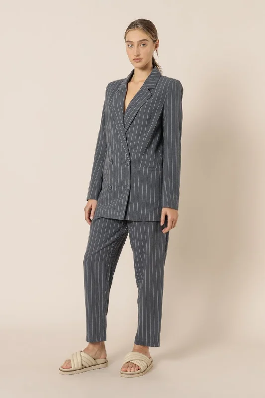 Finley Pinstripe Blazer- Navy Women's Patchwork Suit