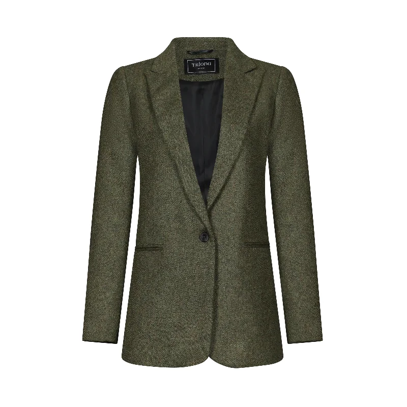 Green Herringbone Cara Donegal Tweed Blazer Women's Designer Suit