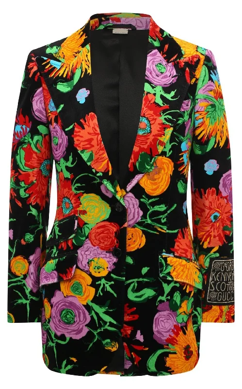 Floral Print Velvet Blazer Women's Premium Blazer