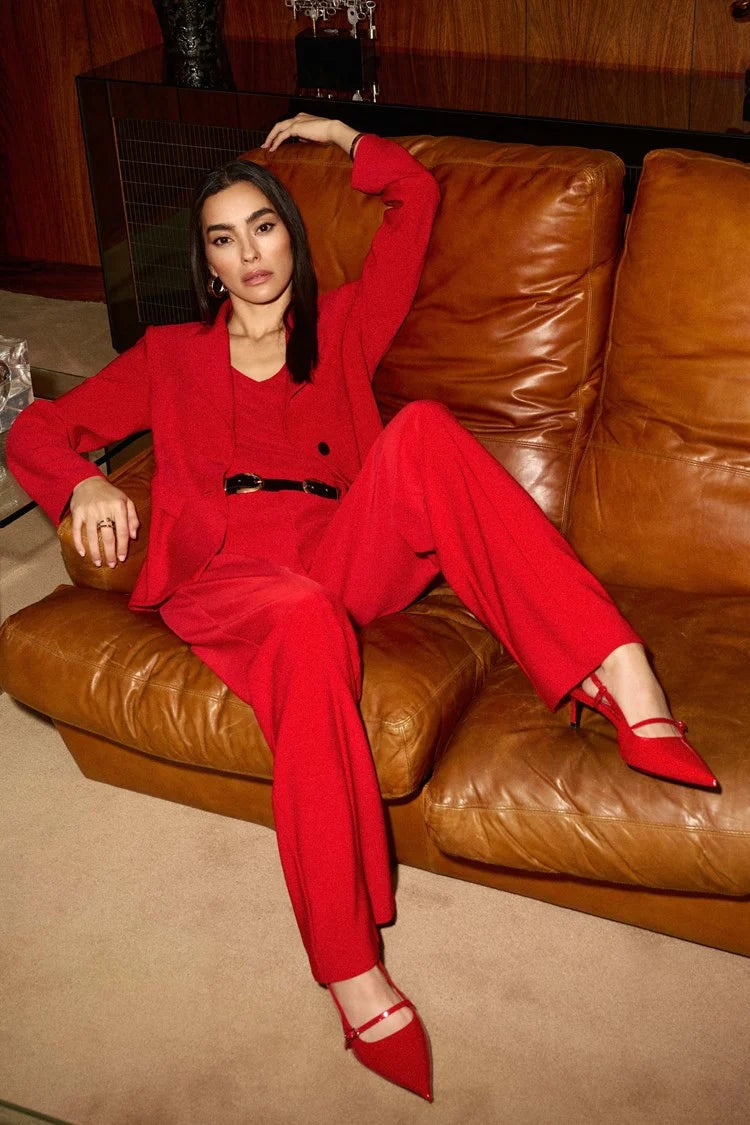 Joseph Ribkoff Lipstick Red Silky Knit Fitted Blazer Fashion Women's Blazer