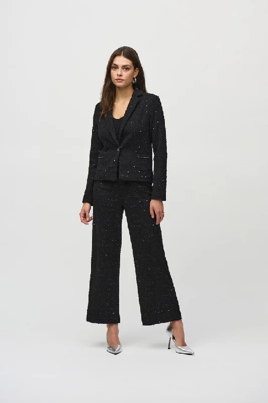 Joseph Ribkoff Black Sequin Bouclé Blazer with Chain Trim Detail Slim Fit Blazer