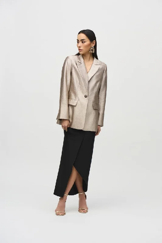 Joseph Ribkoff Gold Woven Metallic Fitted Blazer Women's Trench Blazer
