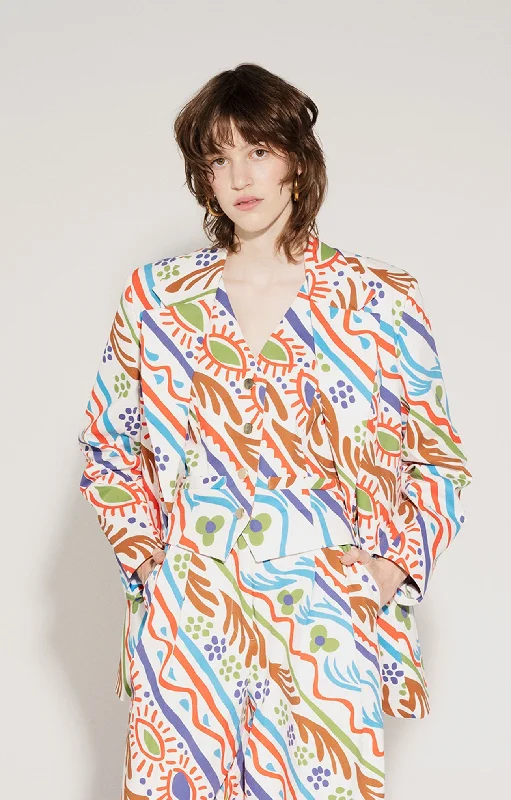 Kadarka Blazer Folkdoodle White Women's High-End Blazer