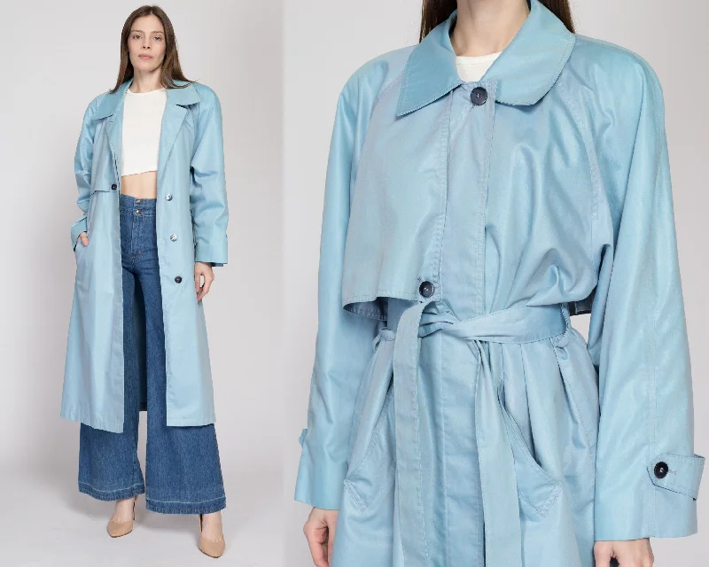 Large 80s London Fog Iridescent Blue Belted Trench Coat Double-Breasted Military Trench Coat Large 80s London Fog Iridescent Blue Belted Trench Coat Double-Breasted Military Trench Coat