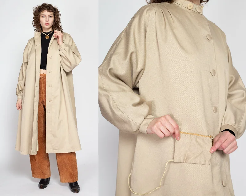 Large 80s Misty Harbor Khaki Tent Trench Coat Soft Knit Trench Coat