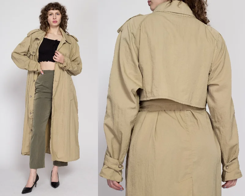 Lrg-XL 80s Banana Republic Khaki Nylon Safari Trench Coat Unisex Classic Belted Cotton Trench