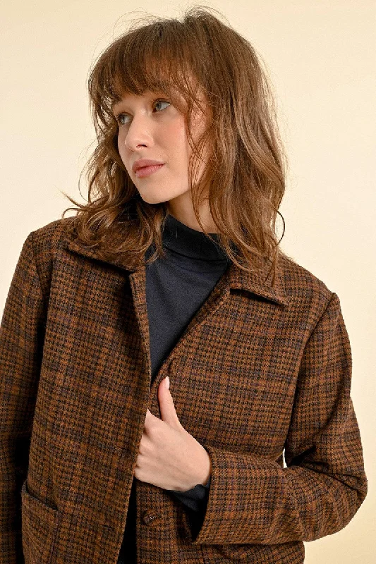 Molly Bracken Chocolate Checked Blazer Winter Women's Blazer