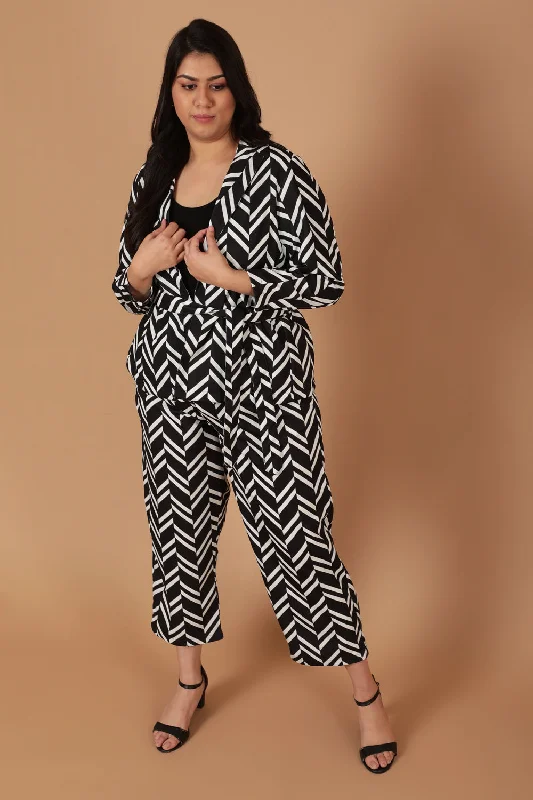 Monochrome Chevron Blazer Women's Professional Jacket