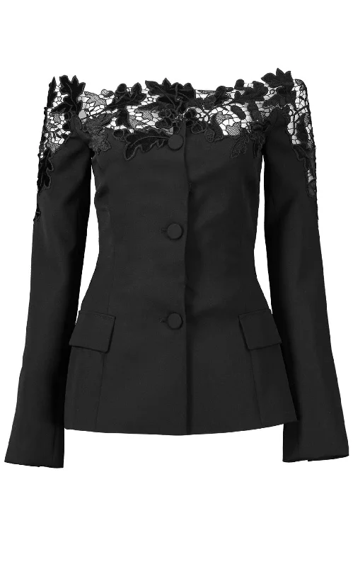 Off-Shoulder Velvet Guipure Lace Blazer Women's Custom Suit