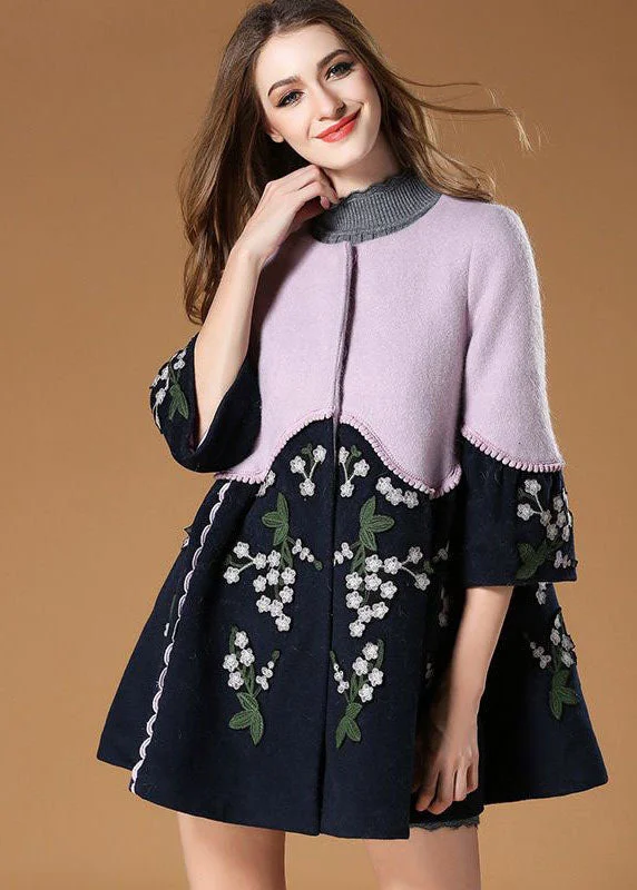 Plus Size Colorblock O-Neck Embroideried Patchwork Woolen Trench Spring Classic Tailored Trench Coat Plus Size Colorblock O-Neck Embroideried Patchwork Woolen Trench Spring Classic Tailored Trench Coat
