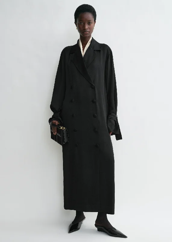 Satin trench dress black Chic Wool Blend Trench