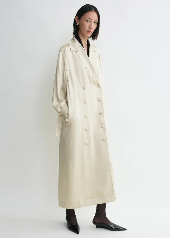 Satin trench dress pearl Elegant Button-Up Trench Coat