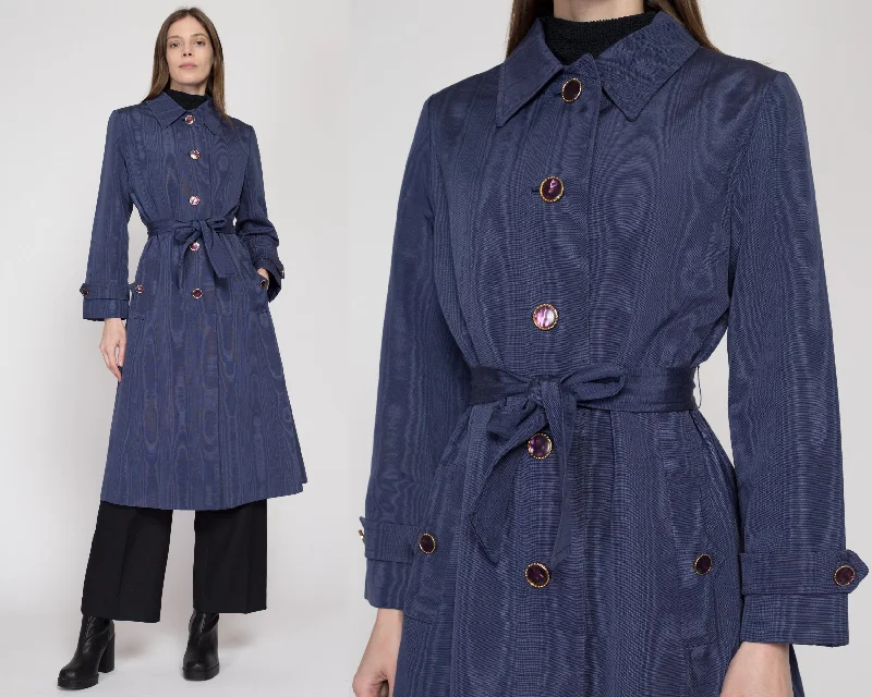 Small 70s Count Romi Slate Blue Moire Belted Trench Coat Chic Lightweight Trench Coat Small 70s Count Romi Slate Blue Moire Belted Trench Coat Chic Lightweight Trench Coat
