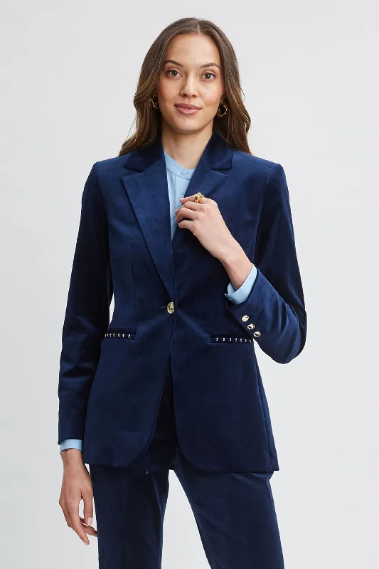 Single Button Velvet Blazer Women's Lightweight Blazer