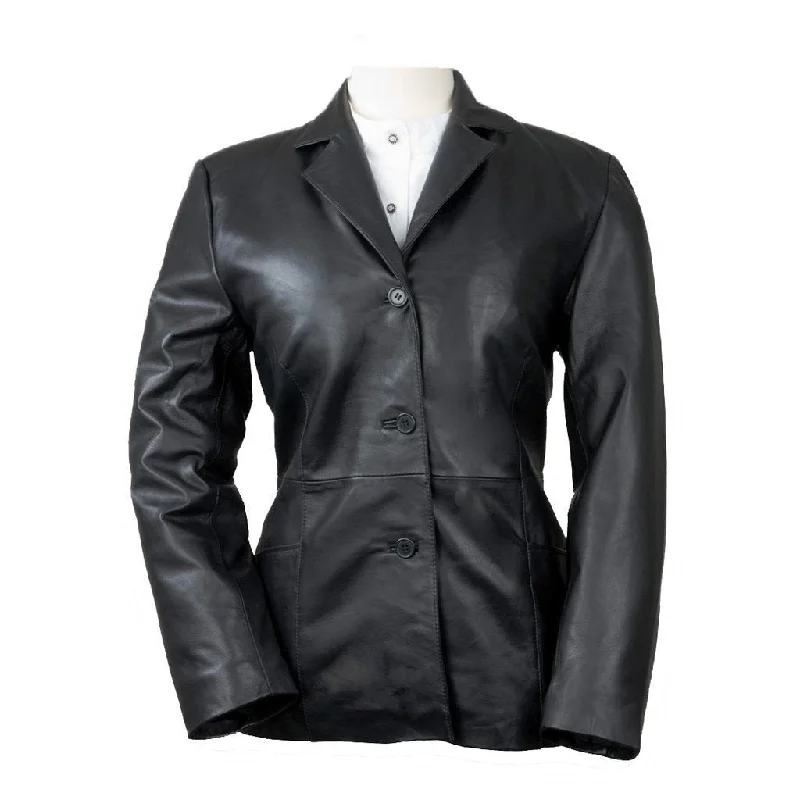 Super Hornaldin Women Black Leather Blazers Women's Daily Blazer