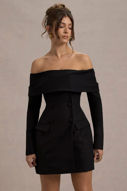 Tara | Black Bardot Tailored Blazer Dress Women's Short Blazer
