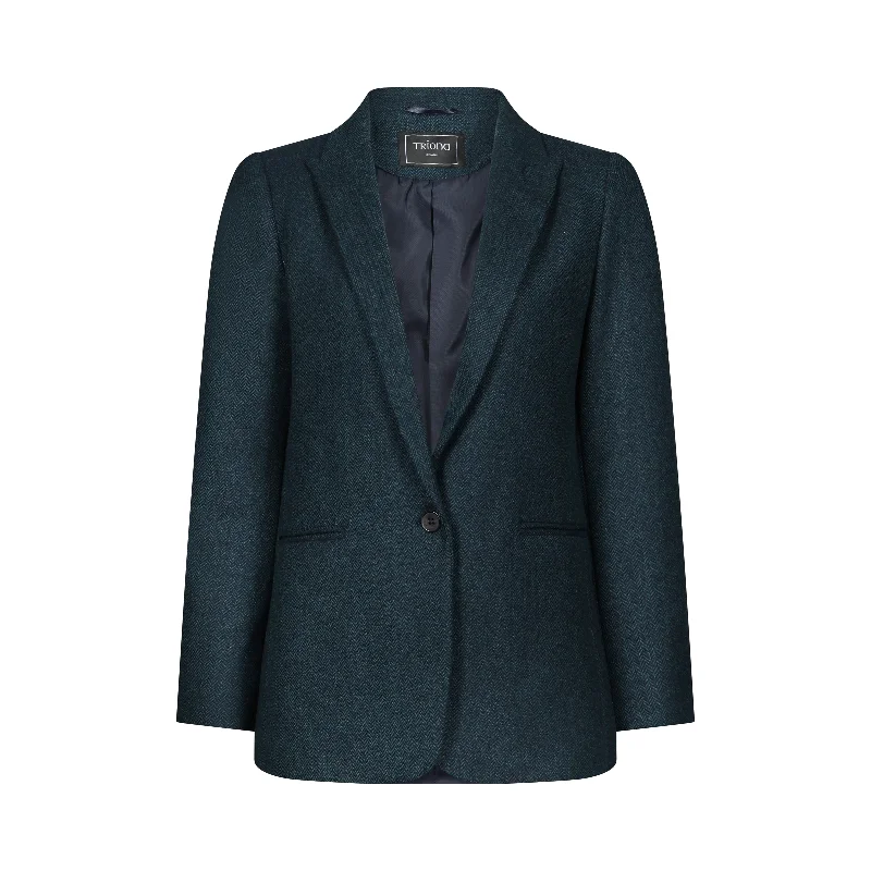 Teal Herringbone Cara Donegal Tweed Blazer Women's Vintage Jacket