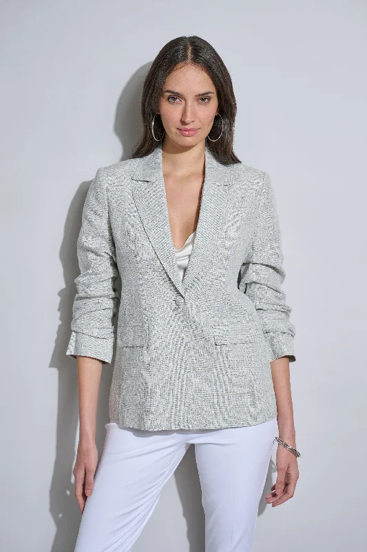 Plaid Ruched Sleeve Linen Blazer Women's Banquet Suit