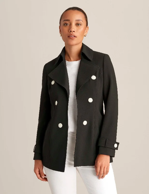 Faux Double Breasted Short Trench Casual Button-Up Trench Coat