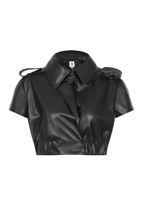 Vegan Leather Cropped Trench Chic Loose Fit Trench