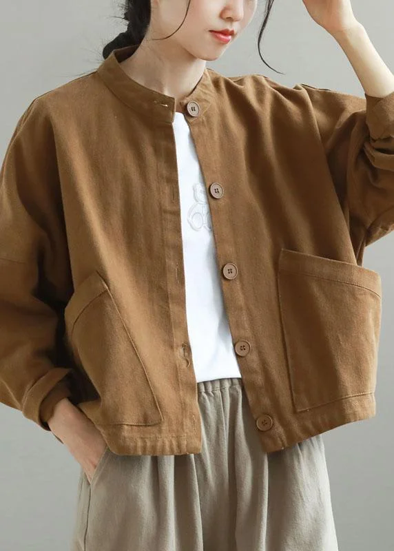 Women Khaki Stand Collar Pockets Button Fall Trench Long Sleeve Classic Long Plaid Trench Women Khaki Stand Collar Pockets Button Fall Trench Long Sleeve Classic Long Plaid Trench