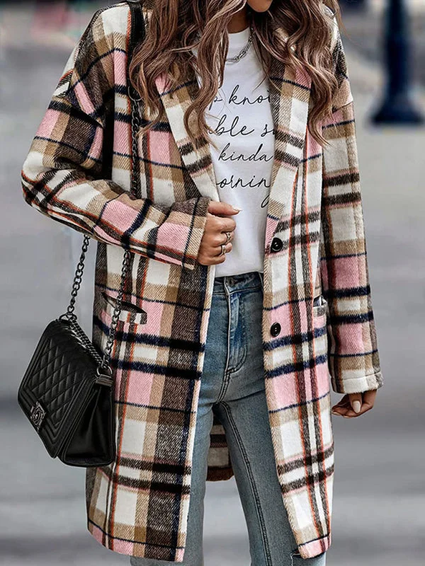 Women’s Button Front Plaid Print Long Blazer Coat Women's Handmade Blazer
