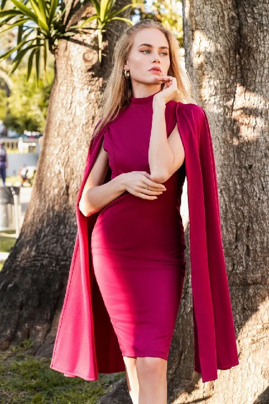 KIANA (DIVINE) MAGENTA HIGH NECK CAPE DRESS Tunics Recommended stylist