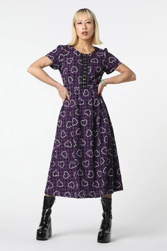 Barbed Heart Check Dress Crew Neckline Sporty