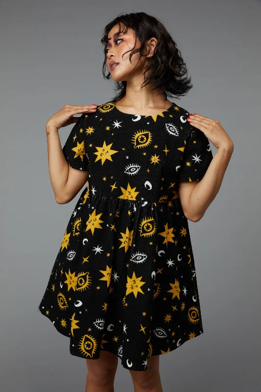 Celestial Print Dress Tunics Solid Classic