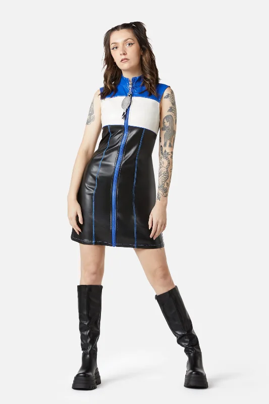 Chunky Zip PU Dress Tunics Versatile all-occasion