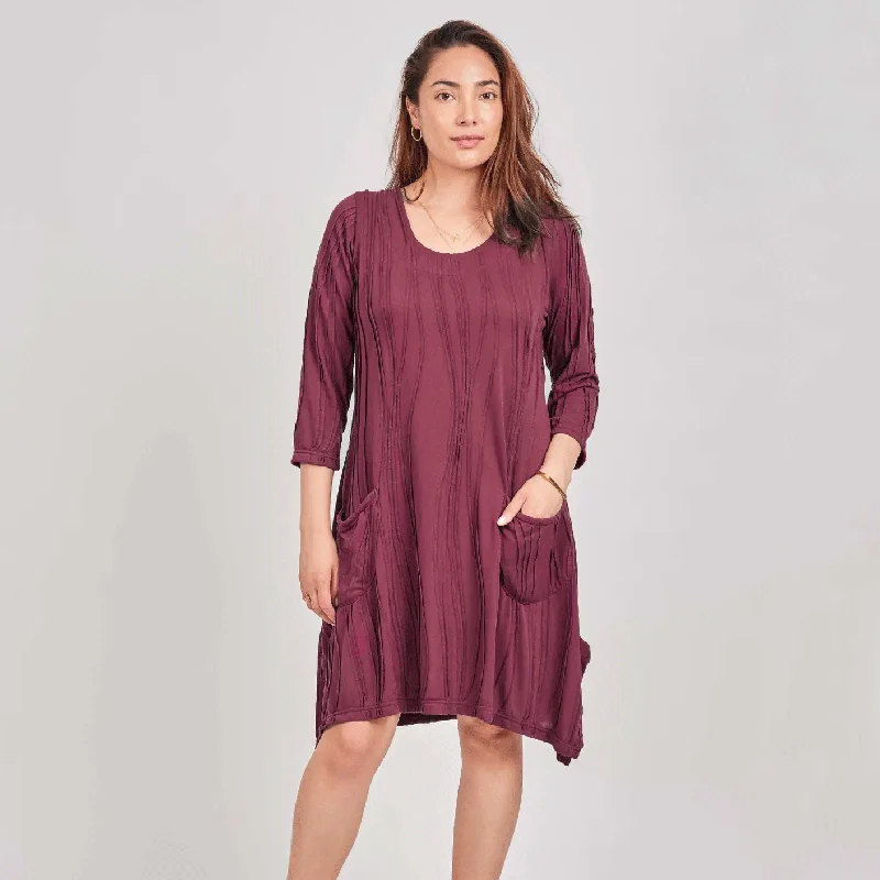 Cotton Stitch Pocket Dress - Maroon, Nepal sweetheart Neckline Romantic