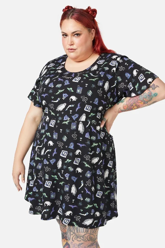 Curve Goth Motif Dress Tunics Fashionable chic