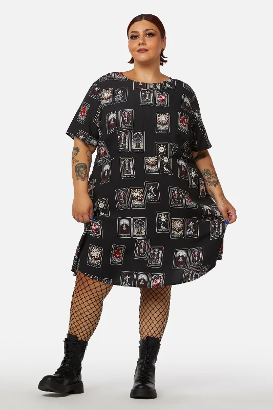 Curve Tarot Spread Print Dress Tunics Short Trendy
