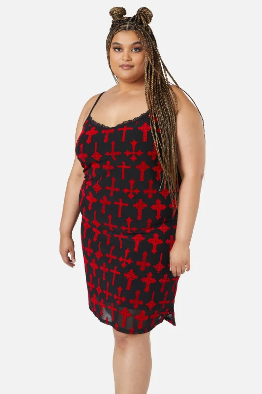 Curve Vowed Flocked Mesh Dress Tunics Plaid country