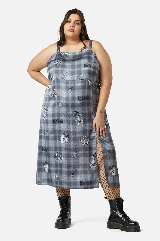 Curve Love Her Printed Satin Split Dress Tunics Corduroy durable