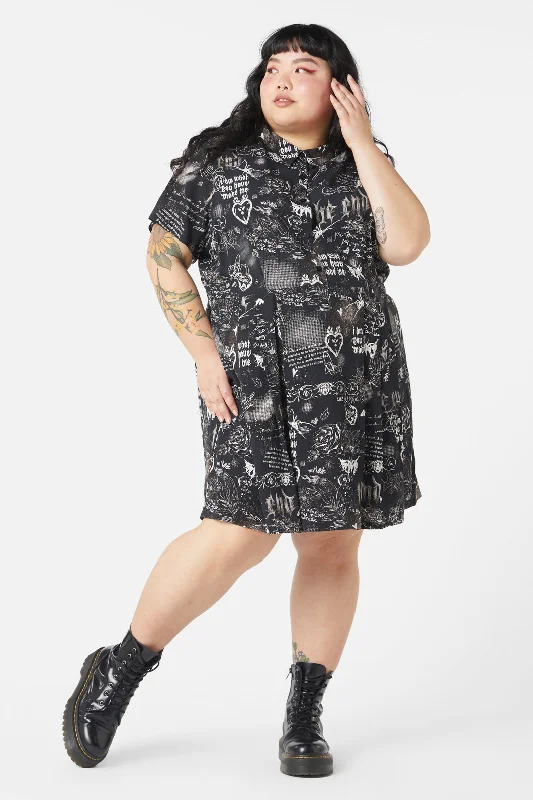 Curve Lover's Departure Print Dress Boatneck Modish Everyday