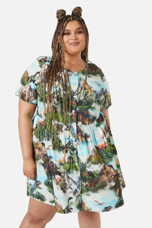 Curve Triassic Scene Printed Dress Tunics Cozy soft