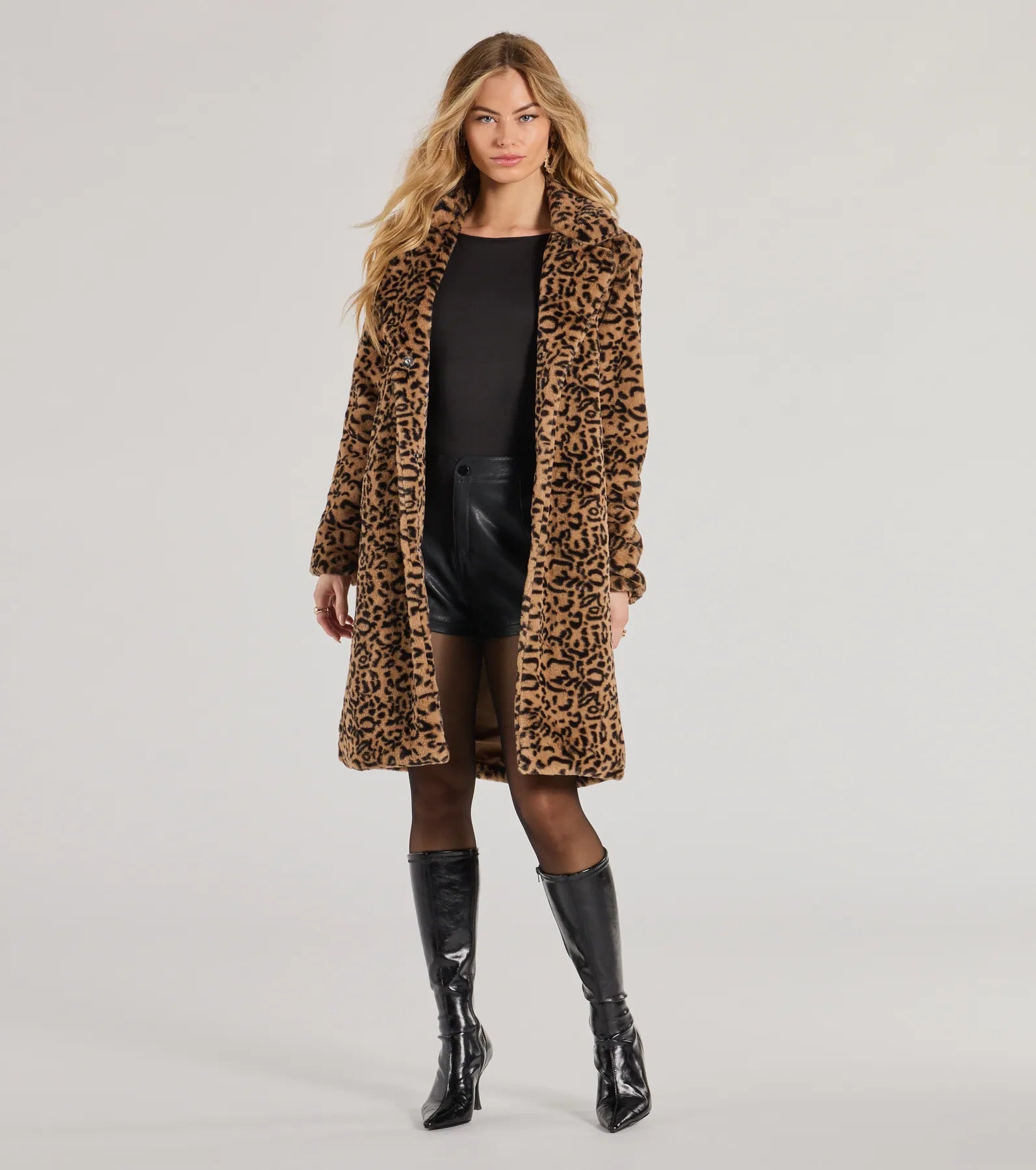 Fabulous Flair Leopard Faux Fur Trench Coat Trendy Oversized Trench Coat