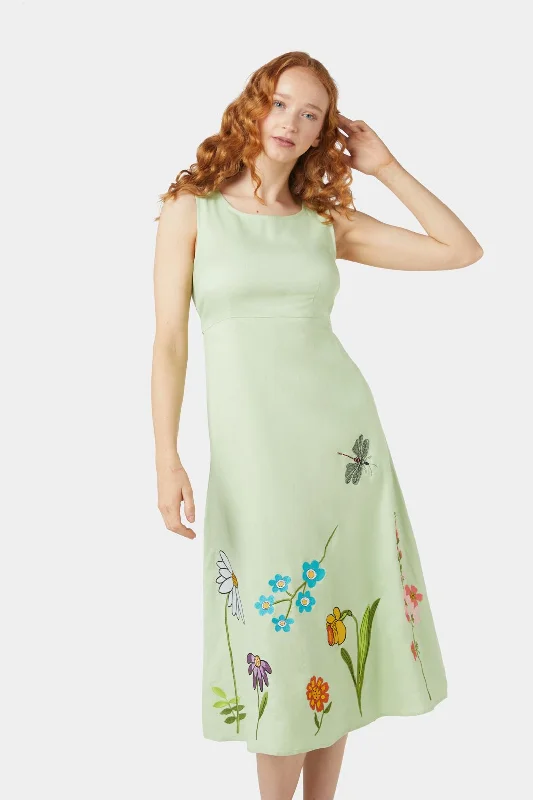 Green Garden Dress Boat Neckline Classic