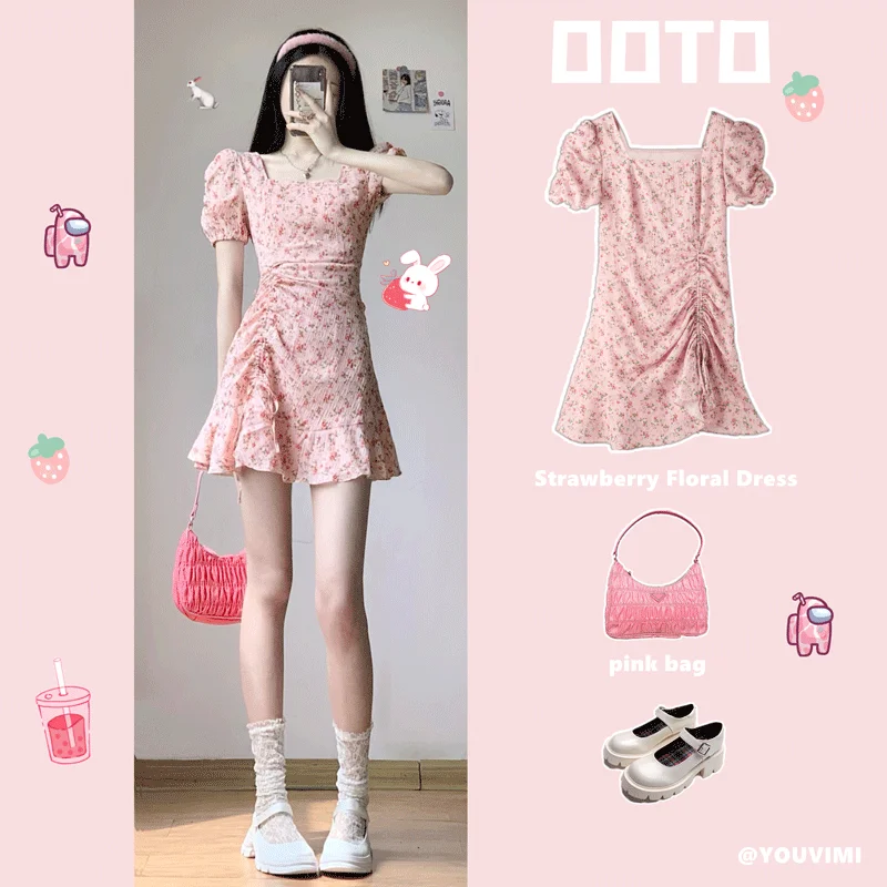 Strawberry Pink Floral Dress yv31479 Tunics Formal black