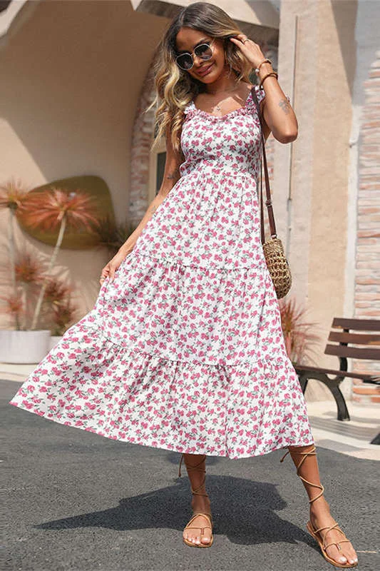 Backless A-Line Floral Summer Dress Crew Neckline Casual