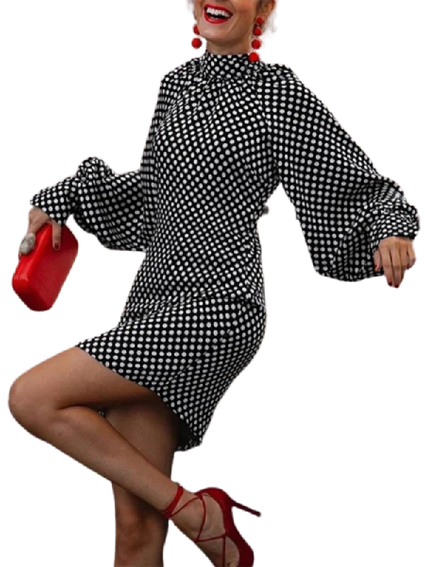 Bohemian Summer Dress Women's Puff Sleeve Polka Dot Knee-Length Sundress Casual Short Summer
