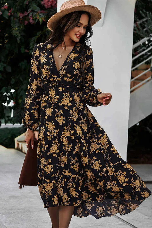 Boho Floral Long Summer Dress with Sleeves Tunics Cozy comfortable